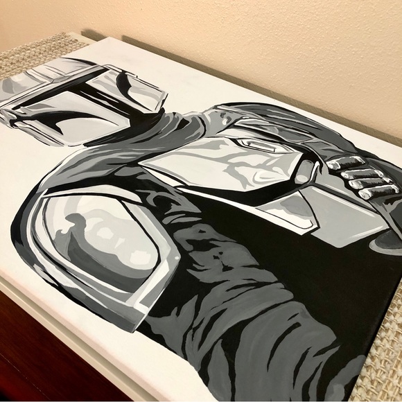 Star Wars - Mandalorian Black and White Painting - Wall Decor - Hand Painted - Picture 2 of 3
